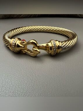 Gold-Tone Twisted Cable Bracelet with Red Accent
